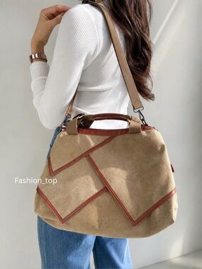 Oris Large Canvas Crossbody Travel Duffel Bag Brown Leather Trim Adjustable Stra